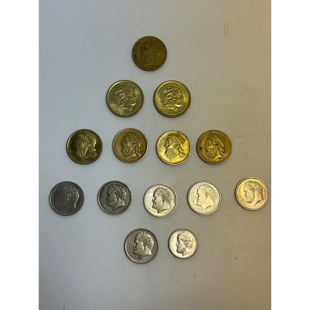 Lot of 14 Vintage Greek Coins Drachma 70s -90s Various Denominations